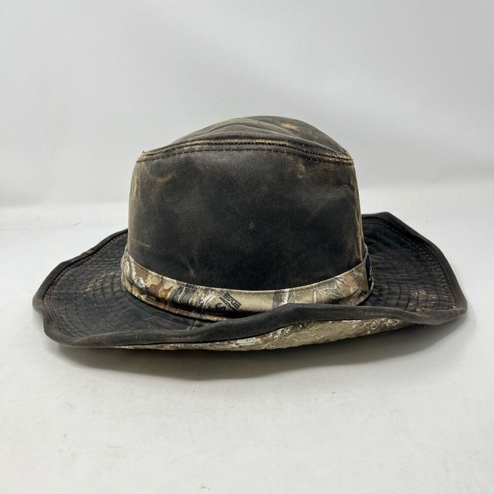 Real Tree Fedora Hat S/M Distressed Leather Camouflage Outdoor Cap Brown Mens - Picture 4 of 6